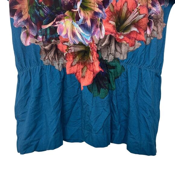 Soft Surroundings Floral Print Boho Tunic Top Womens Large Teal Multicolor Shirt - Picture 3 of 6